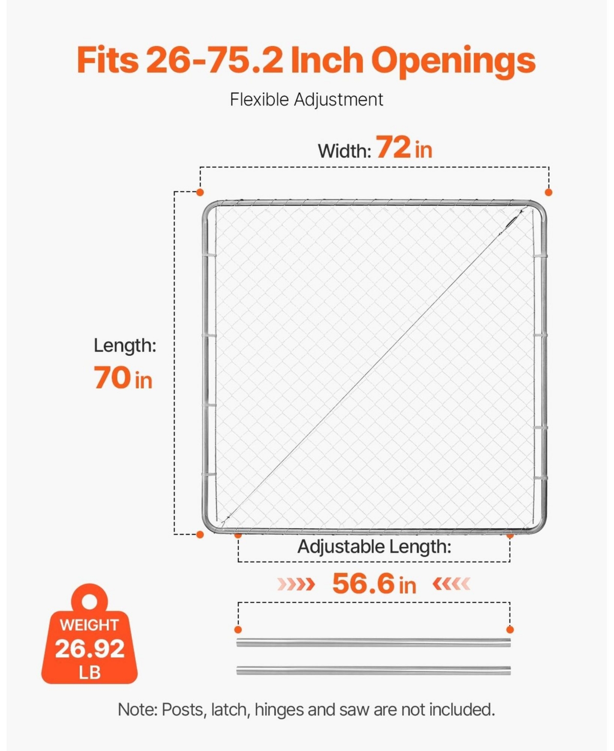 Sugift Chain Link Fence Gate, Adjustable Panel, Openings, Galvanized