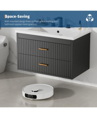 Floating Bathroom Vanity with Sink and Drawers - Wall Mounted Modern Vanity Cabinet, Resin Sink Combo, Water-Resistant Bathroom Cabinet