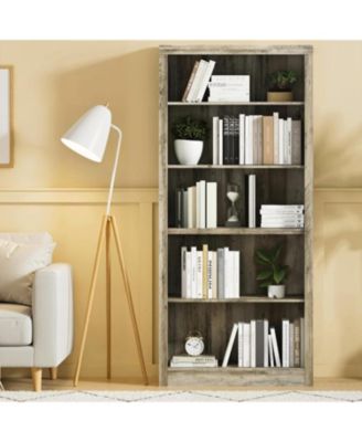 71" Tall Wooden Bookcase with 5 Tiers, Open Storage, Modern Floor Standing Shelves for Bedroom, Office