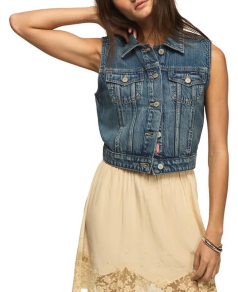 Женские жилеты Lucky Brand Women's Medium Wash Cropped Denim Trucker Vest