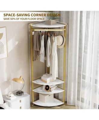 Corner Hallway Coat Rack, Shoe Storage Shelves, 6 Double Hooks, Free-Standing Column for Bedroom, Living Room