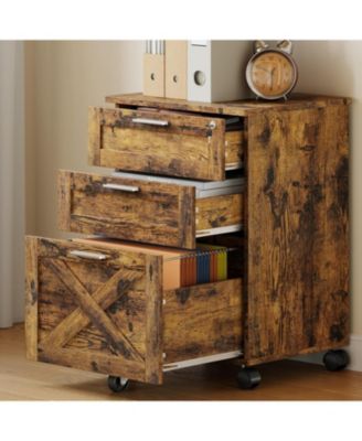 Mobile File Cabinet with 3 Drawers and Lock, Under Desk Storage for Home Office, Letter/A4 Organizer, Wood