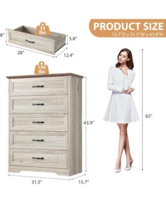 5-Drawer Dresser for Bedroom, Wide Metal Handle, Farmhouse Wooden Tall Storage Organizer for Bedroom, Living Room