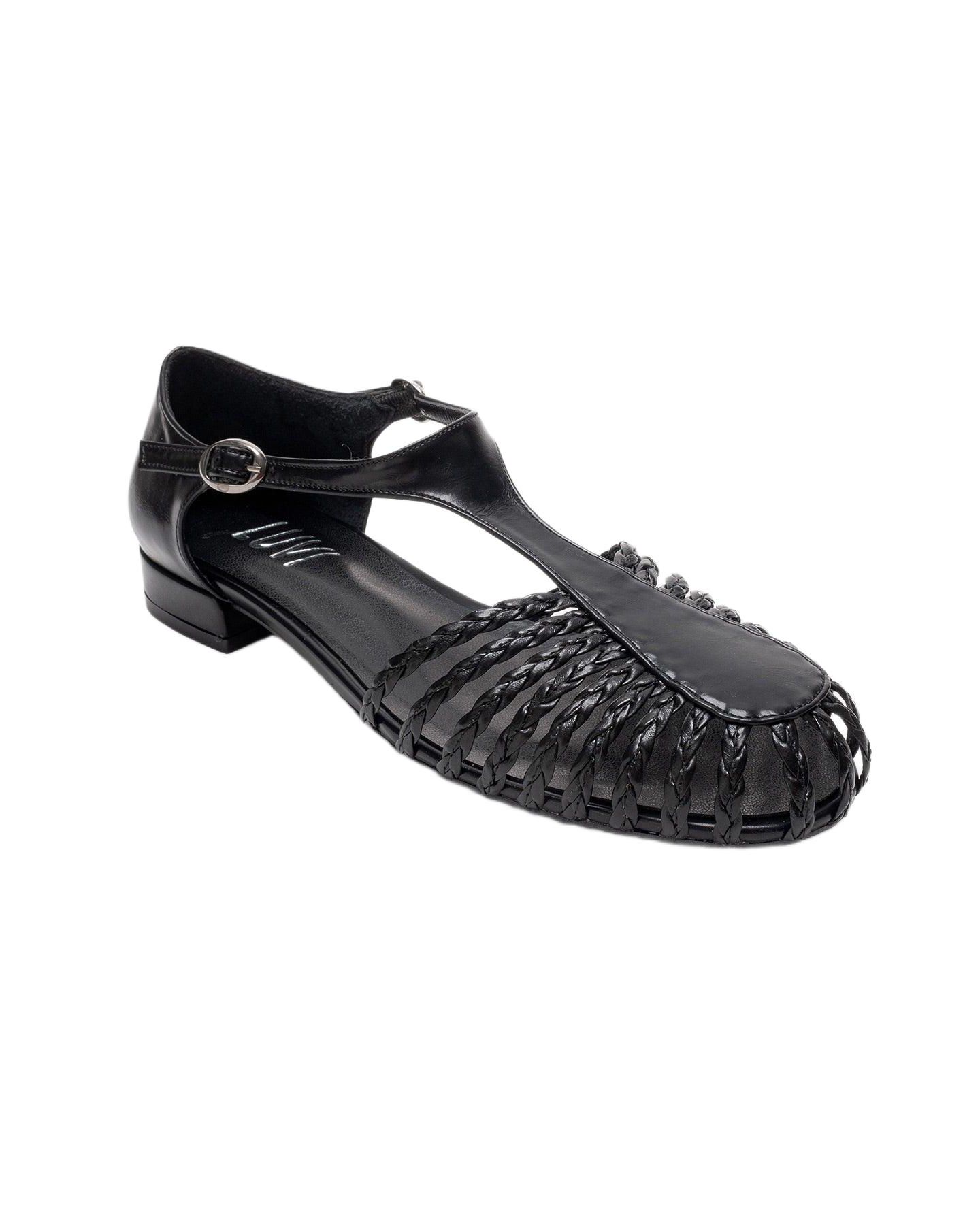 Женские сандалии Prologue Shoes Onos Woven T Strap Sandal, цвет: Чёрный — фото 1