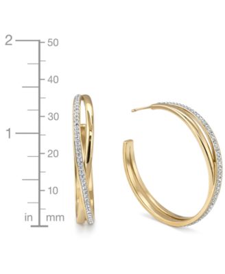 Criss Cross Clear Crystal C Hoop Earring, Gold Plate and Silver Plate