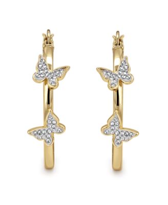 Hoop Earring with Clear Crystal Butterflies in Silver Plate or Gold Plate
