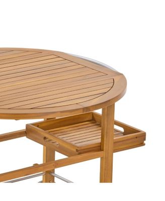 Acacia Wood Bar Cart Foldable Top and Trays, Rolling Patio Server