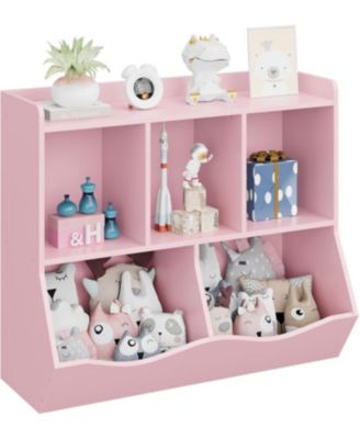 Kids Toy Shelf with 5 Compartments, Mobile Bookcase with Wheels, Multi-Use Organizer for Children's Room, Playroom