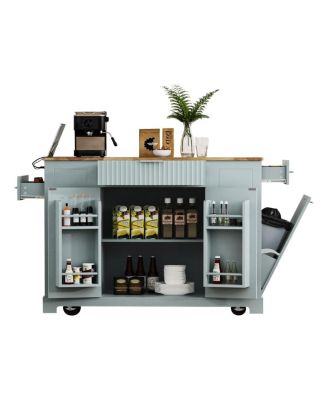Rolling Kitchen Island Trash, Power, Storage, 3 Drawers