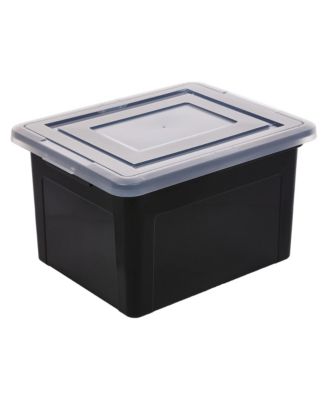 Letter & Legal Size Plastic Storage Bin Tote Organizing File Box with Durable and Secure Latching Lid, Stackable and Nestable, 4 Pack, Black
