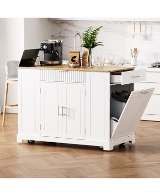 Rolling Kitchen Island Trash, Power, Storage