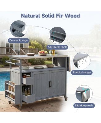  Farmhouse Rolling Outdoor Kitchen Cart Stainless Top