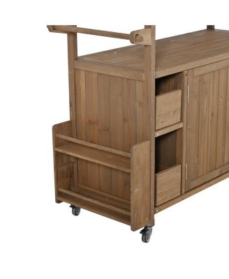 Farmhouse Rolling Outdoor Kitchen Cart Stainless Top