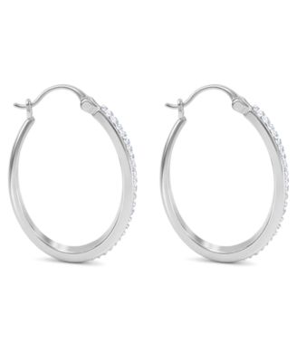 Crystal Tapered Hoop Earrings in Silver-Plate, 1.2"