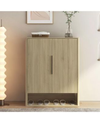 Shoe Storage Cabinet, 4-Tier Wooden Shoe Organizer with Doors and Adjustable Shelves for Entryway, Hallway, Living Room