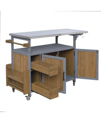 Farmhouse Rolling Outdoor Kitchen Cart Stainless Top