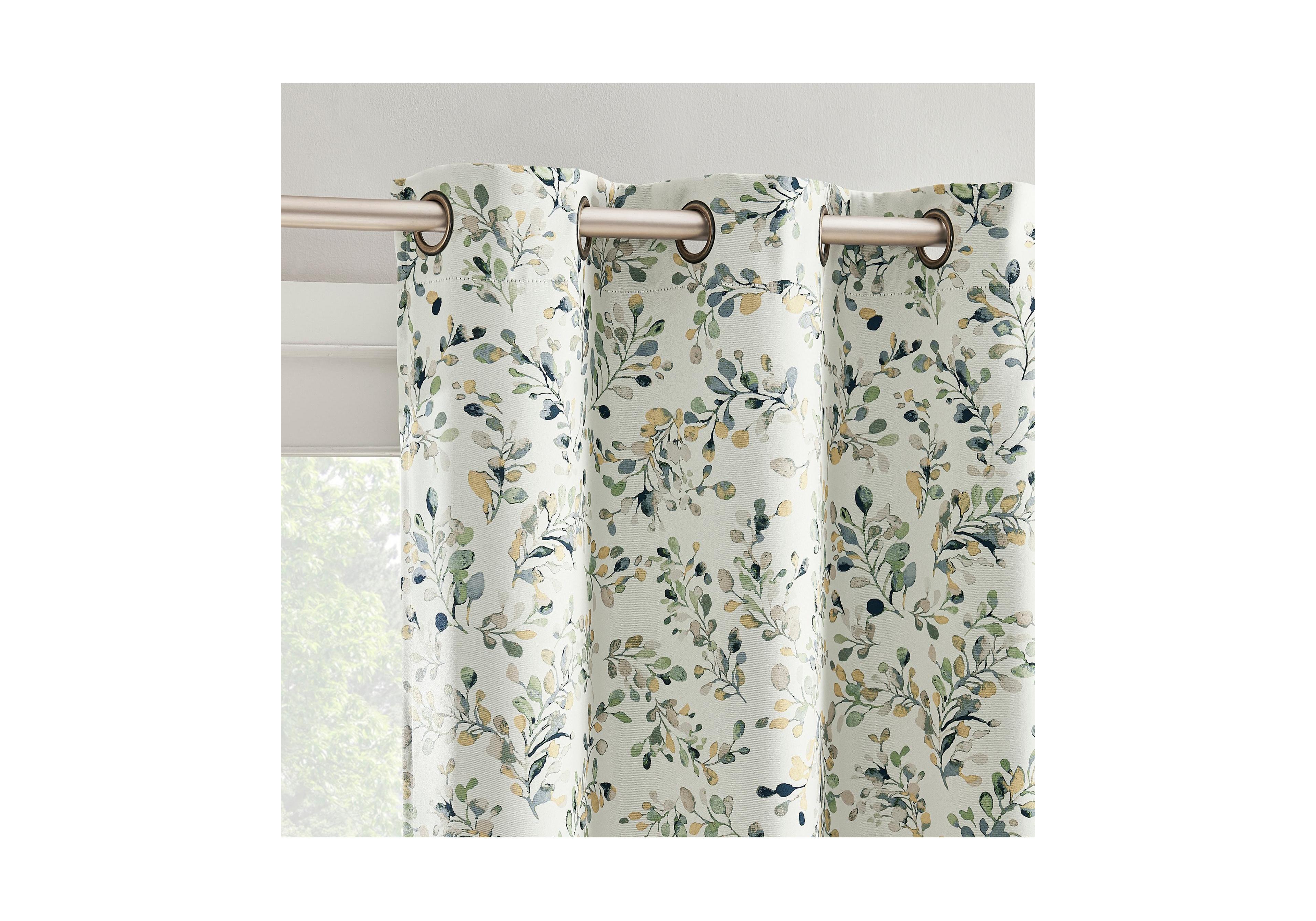 Sun Zero Maureen Painted Botanical Magnetic Closure Blackout Grommet Curtain Panel Pair