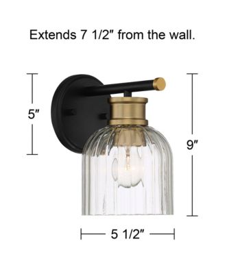 Mid Century Modern Wall Light Sconce Black Brass Hardwired 5 1/2" Fixture Hardwired Clear Glass Shade for Bedroom Bathroom