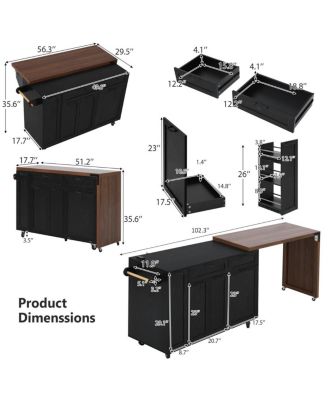  Kitchen Island Extendable Table and Trash Storage