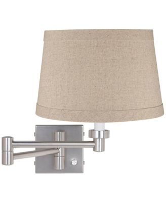 Modern Swing Arm Wall Lamp Brushed Nickel Plug-In Light Fixture Natural Linen Drum Shade for Bedroom Bedside