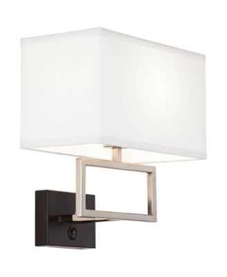 Trixie Modern Wall Lamps Set of 2 Smart Sockets Brushed Nickel Plug-In 12" Fixture Rectangular Shades for Bedroom