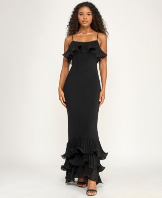 Juniors' Square Neck Tiered Ruffle Hem Gown