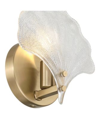 Deniz 7 3/4"H Satin Brass and Vintage Glass Ginkgo Leaf Wall Sconce