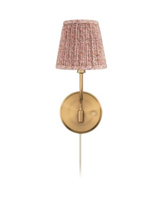 Ophelia 9 1/2"H Warm Brass Plug-In Wall Sconce Pink Floral Shade