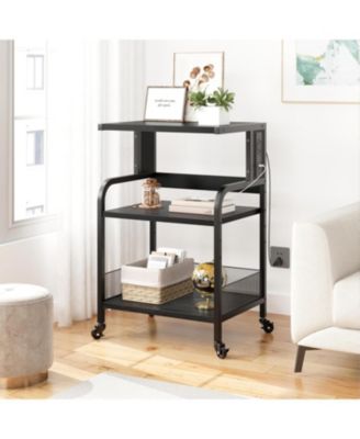 Printer Stand with USB Power Ports, 3-Tier Rolling Cart, Adjustable Shelf, Heavy Duty Multifunction Table for Office or Kitchen