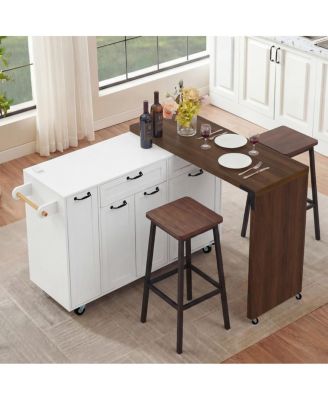  Kitchen Island Extendable Table and Trash Storage