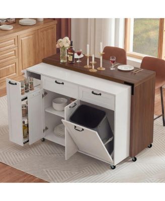  Kitchen Island Extendable Table and Trash Storage