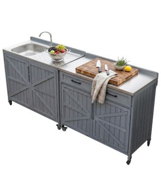  Outdoor Kitchen Island Stainless Top, Storage, Drawer, Wheels