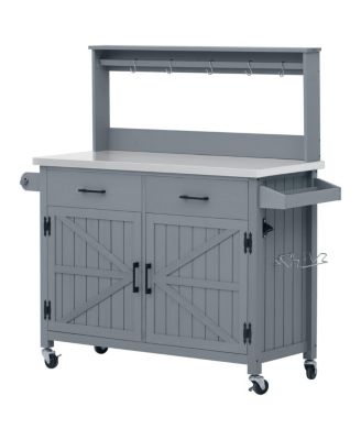  Outdoor Kitchen Island with Stainless Steel Top and Storage