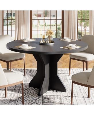 Space-Saving Modern Round Dining Table for 4-6, Sturdy Pedestal Base, Contemporary Furniture for Apartment, Living Room, Kitchen