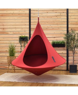 Double Cacoon Hanging Chair Indoor/Outdoor Polyester Canvas Hammock, Red