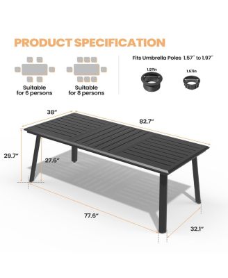 82.7in Outdoor Patio All-Weather Aluminum Dining Table with Umbrella Hole