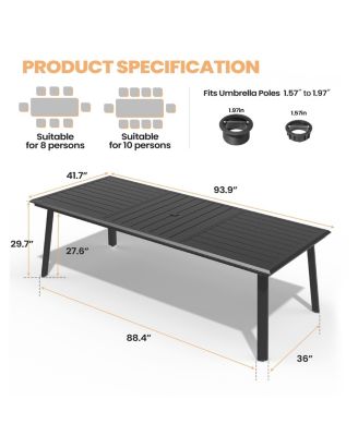 93.9in Outdoor Patio All-Weather Aluminum Dining Table with Umbrella Hole