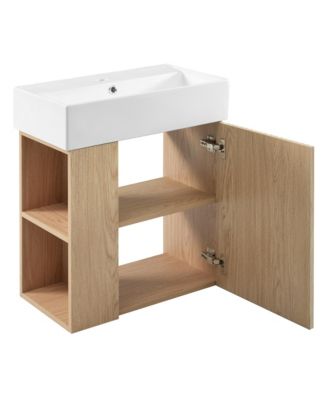 21.6" Floating Bathroom Vanity with Ceramic Basin, Bathroom Storage Cabinet with Left Side Storage