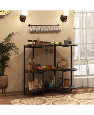 3-Tier Liquor Bar Table with Stemware Racks and Storage Shelves