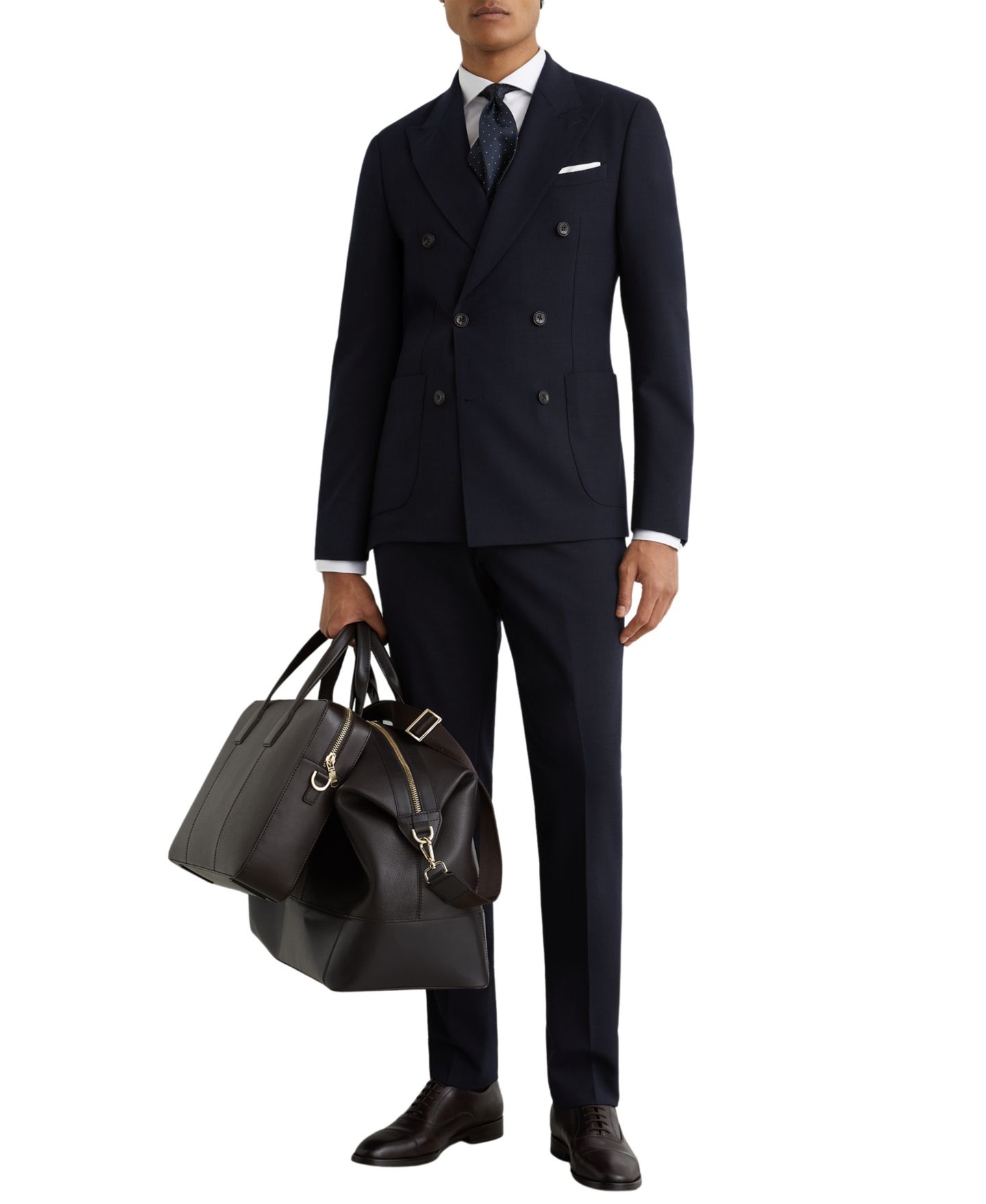Мужской пиджак REISS Belmont Tailored-Fit Double-Breasted Textured Suit Blazer, цвет: Тёмно-синий — фото 3