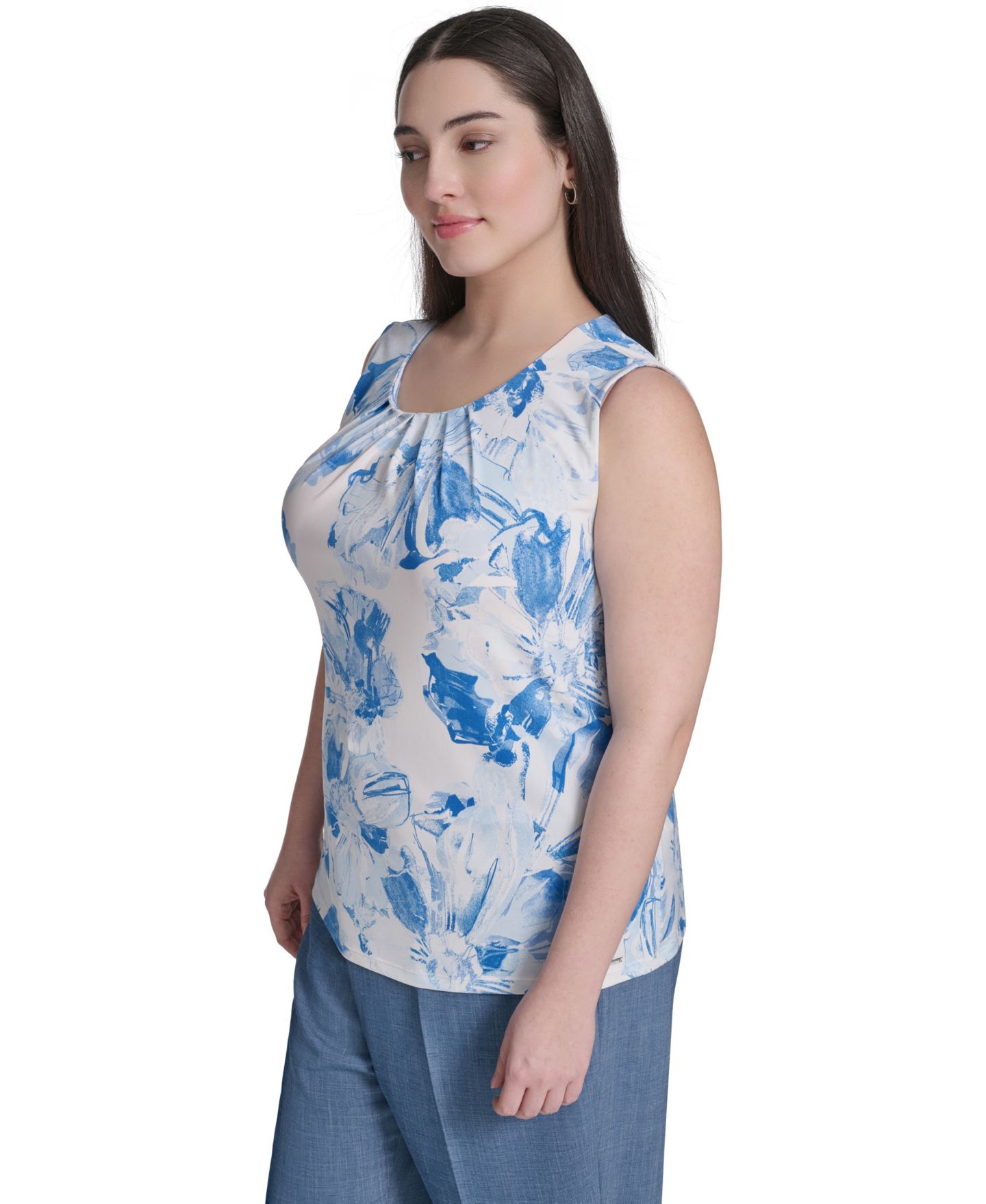 Женский топ Calvin Klein Plus Size Printed Pleated Crewneck Camisole, цвет: Разноцветный — фото 3