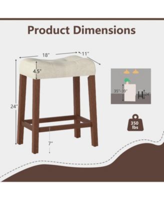 24 Saddle Bar Stools Set of 4 w/ Footrest Rubber Wood Frame for Kitchen Island