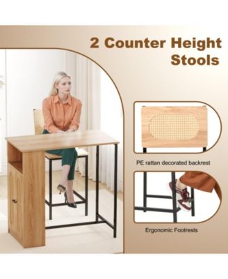 3-Piece Bar Table and Chairs Set with Storage Shelves and Footrests