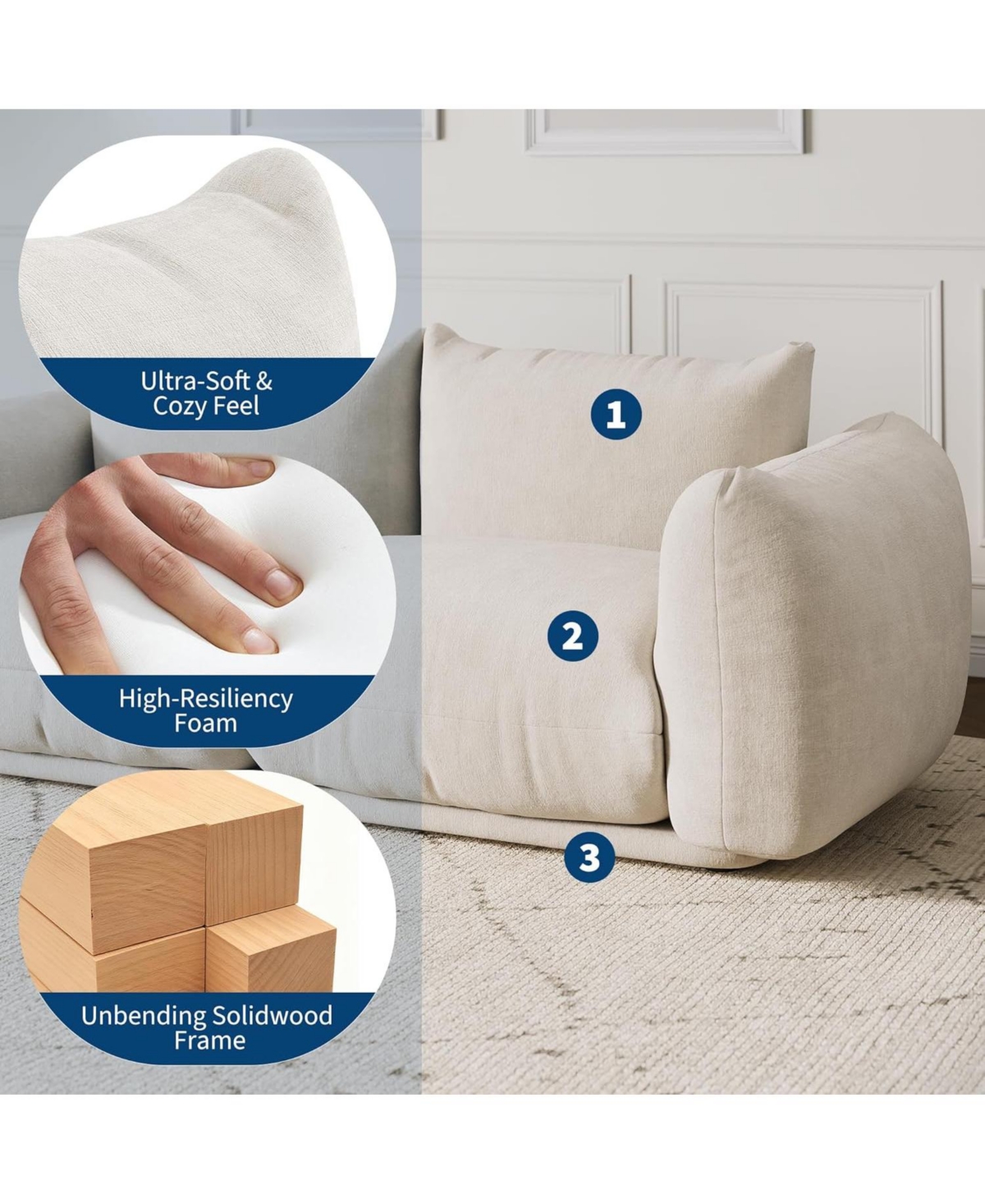 gaomon L-Shape Modular Sectional Sofa, 101 Inch Cloud Couch with Chenille Fabric, 23.2" Deep Seat Boneless Couch for Living Room, Small Space.