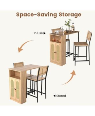 3 PCS Bar Table and Chairs Set w/ 2 Bar Stools and Storage Shelves Backrests