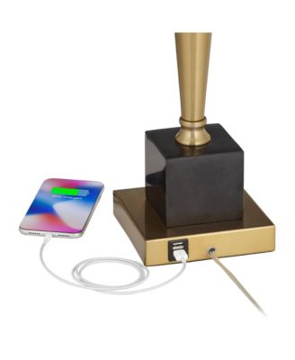 Wayne Modern Table Lamps 29 1/4" Tall Set of 2 Brass with USB Charging Port Fabric Drum Shade for Bedroom Living Room Kids