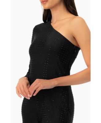 Women's Wide-Leg Textured Jumpsuit with One Long Sleeve