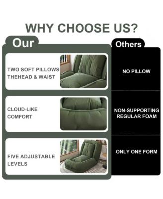 Convertible Corduroy Lazy Sofa Bed, 5-Position Adjustable Folding Lounge Chair, Upholstered Sleeper Seat for Living Room, Reading Room