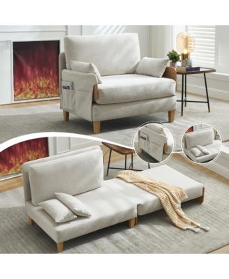 Convertible Sleeper Sofa Bed, Chenille Upholstered Lounge Recliner with 3 Pillows and Side Pocket for Living Room, Bedroom and Home Office