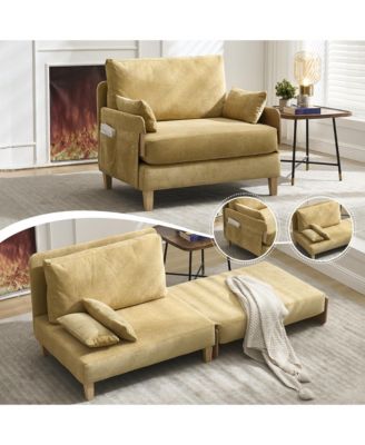 Modern Chenille Lounge Recliner Sleeper Sofa with 3 Pillows and Side Pocket, Convertible Sofa Bed for Living Room, Bedroom and Home Office